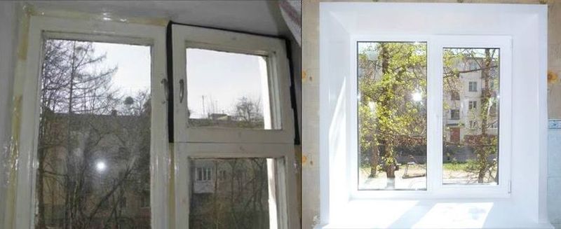 Фото: старое заклеенное окно и новое пластиковое – разница очевидна 